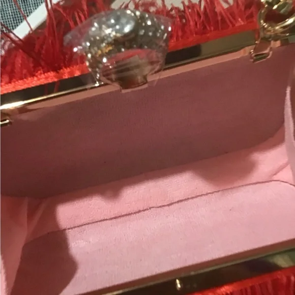 GORGEOUS GORGEOUS Red Ostrich Feather evening bag.Brand New See All Pics.🌹🍄🌹 - Picture 11 of 13